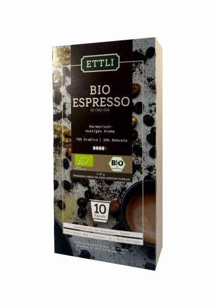 Bio Espresso 10 Kaffeekapseln in Verpackung DE-ÖKO-006